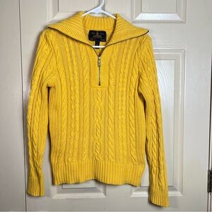 Ralph Lauren Black Label Half Zip Cable Knit Sweater 100% Cotton